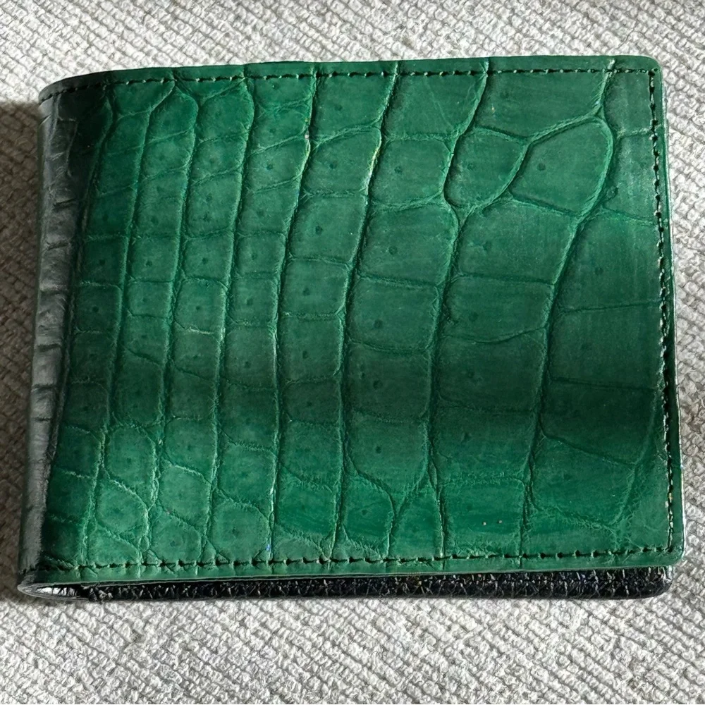 Genuine Croc Leather Wallet Dark Olive Color